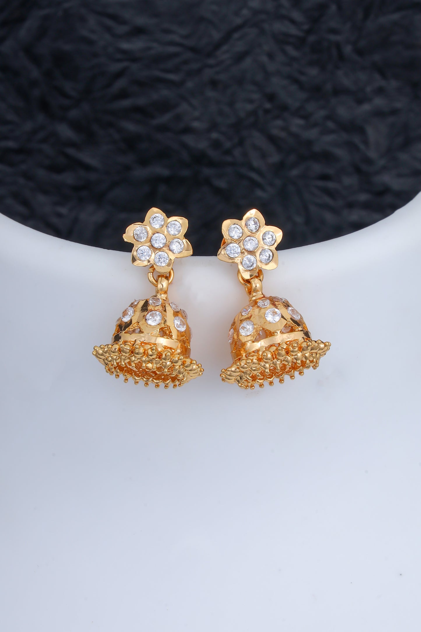 Premium Impon Jhumka - White Stones