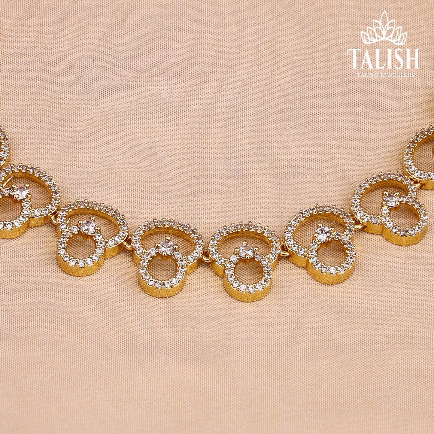 Gold-Plated Circular Design Necklace Set with American Diamond Stones