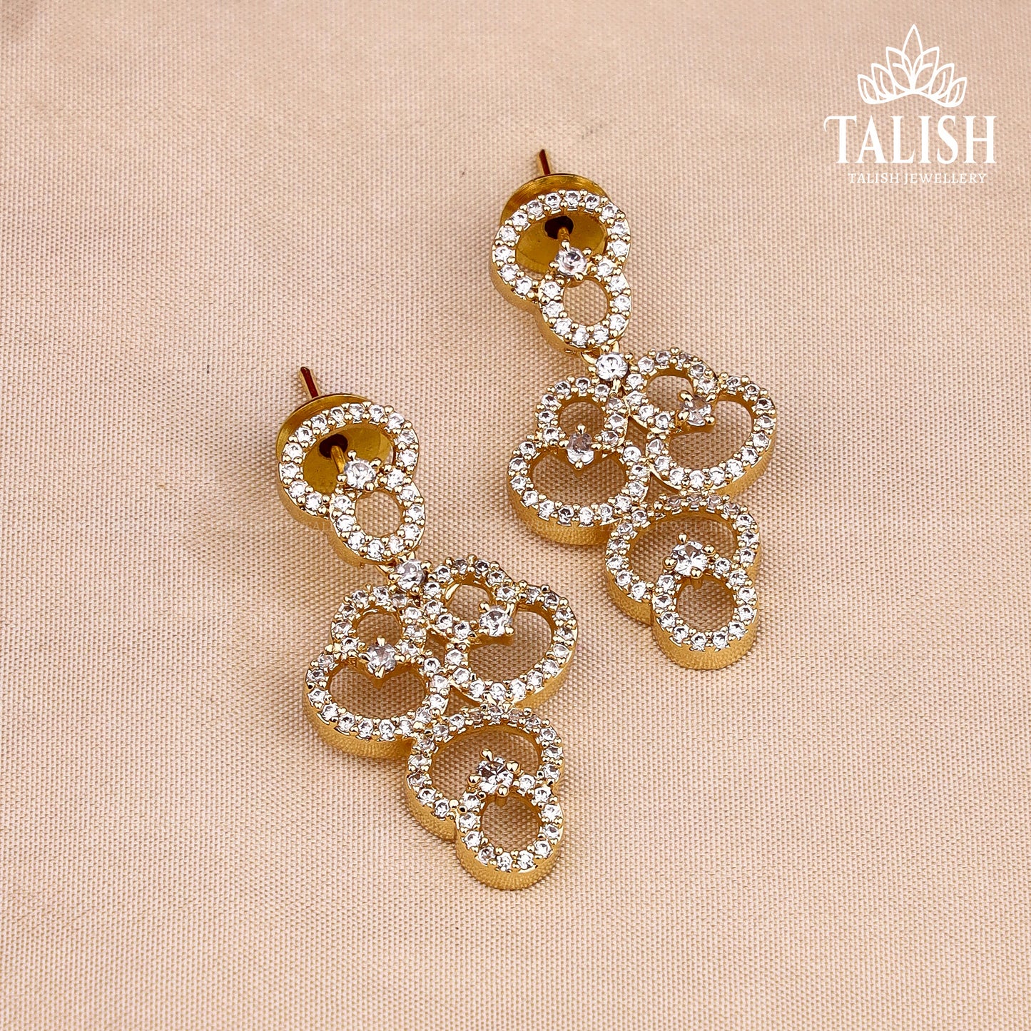 Gold-Plated Circular Design Necklace Set with American Diamond Stones