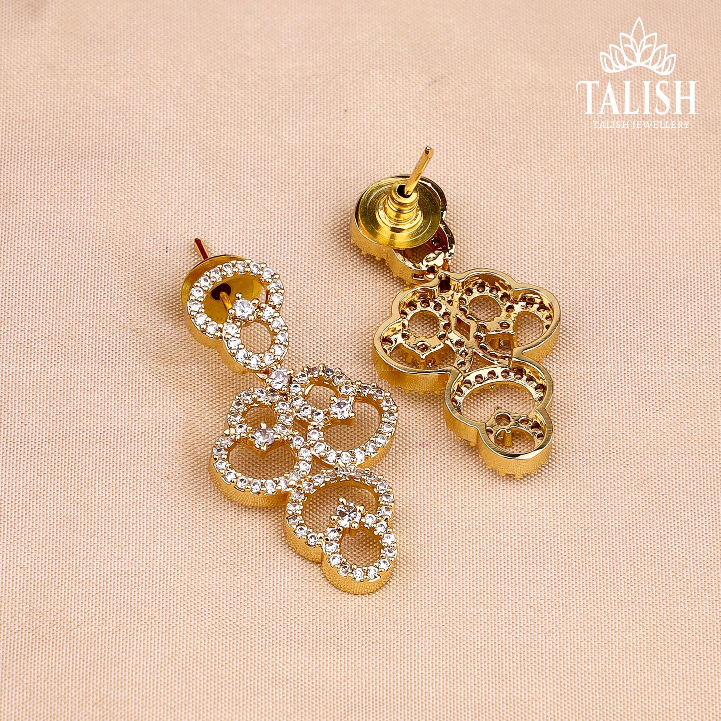 Gold-Plated Circular Design Necklace Set with American Diamond Stones