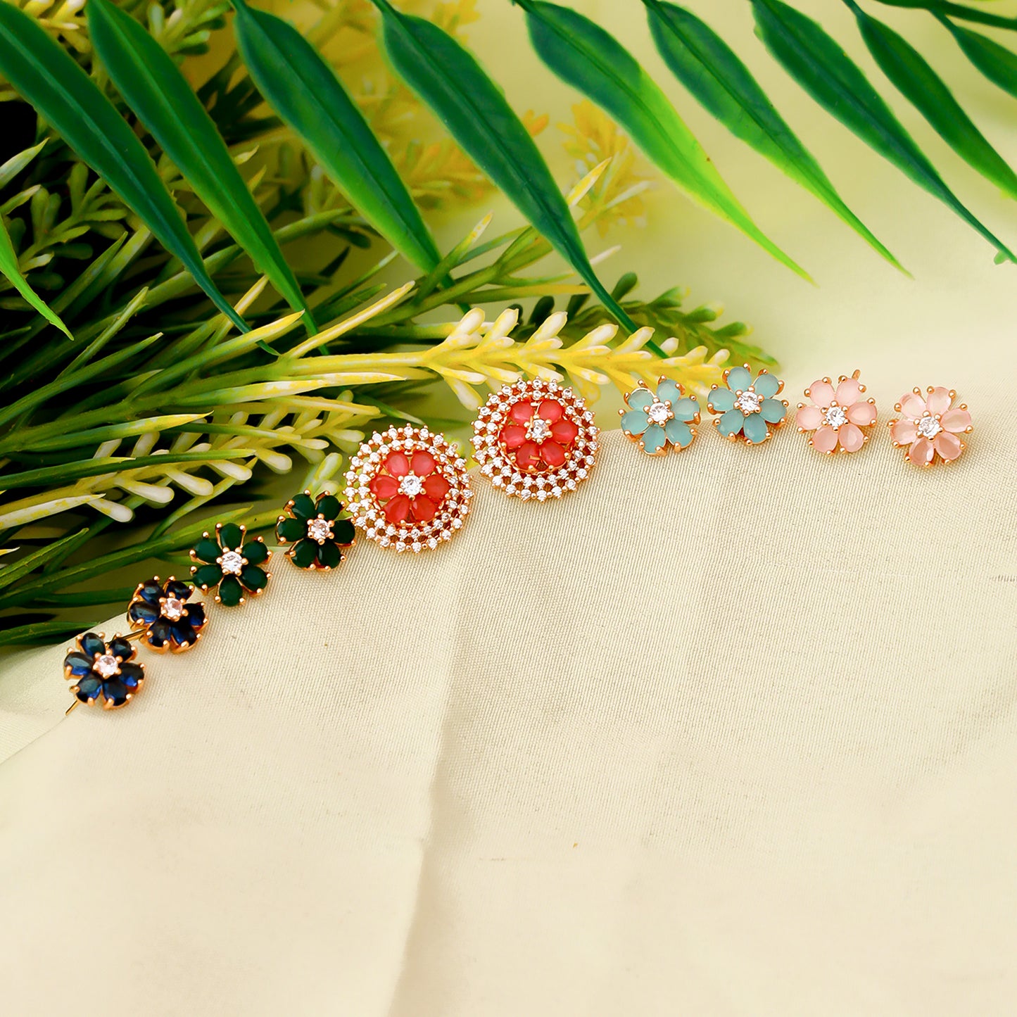 Premium Micro Plated Stud in Ruby and Geen color