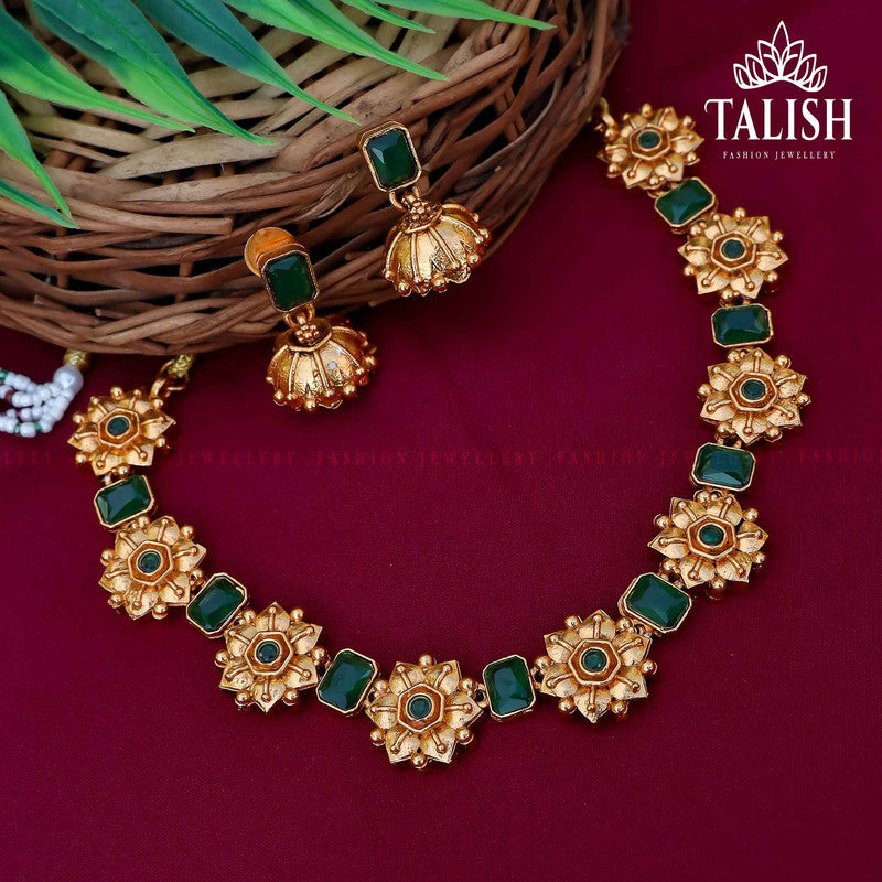 Elegant Green Stone Gold-Plated Necklace Set Talish Fashion