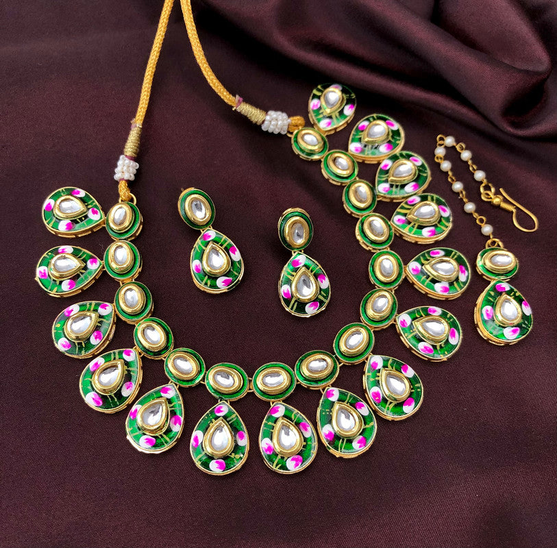 Kundan Green Set with Earrings and Head Tikka