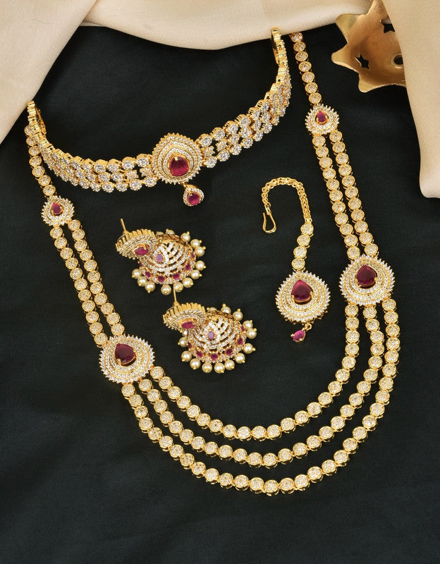 Premium American Diamond Combo Set With Tika And Earrings Talish