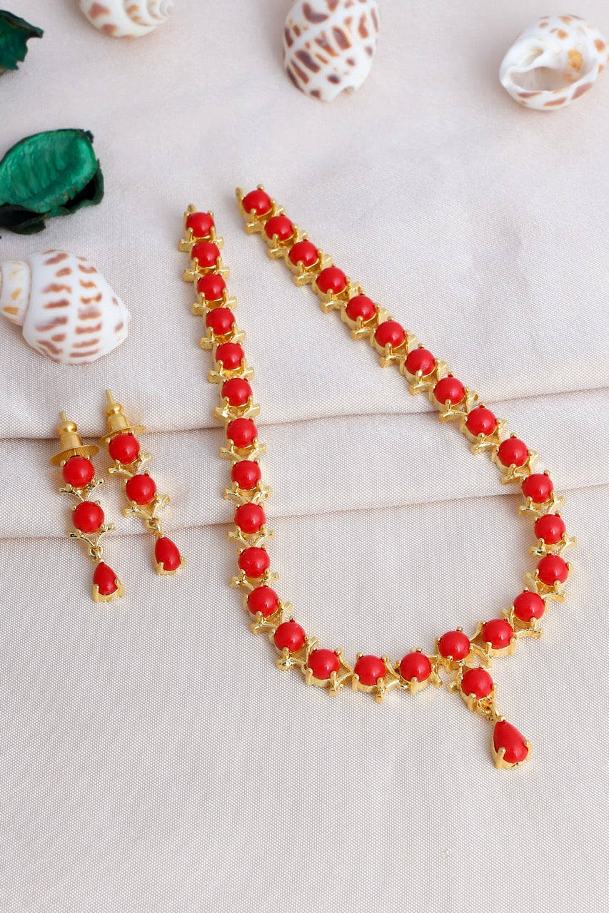 Gold-Plated Pearl Drop Necklace and Earring Set