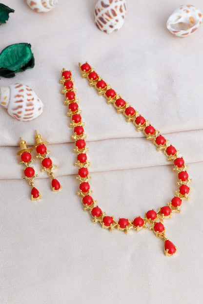 Gold-Plated Pearl Drop Necklace and Earring Set