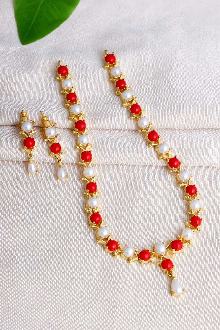 Gold-Plated Pearl Drop Necklace and Earring Set