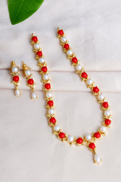 Gold-Plated Pearl Drop Necklace and Earring Set