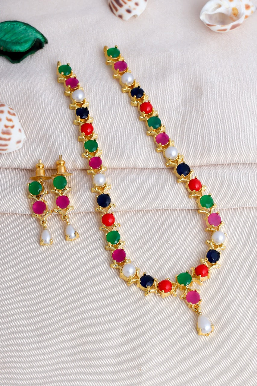 Gold-Plated Pearl Drop Necklace and Earring Set