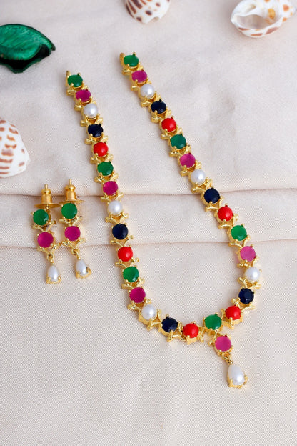 Gold-Plated Pearl Drop Necklace and Earring Set