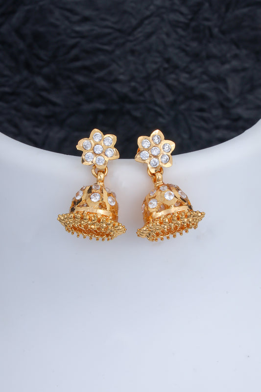 Premium Impon Jhumka - White Stones