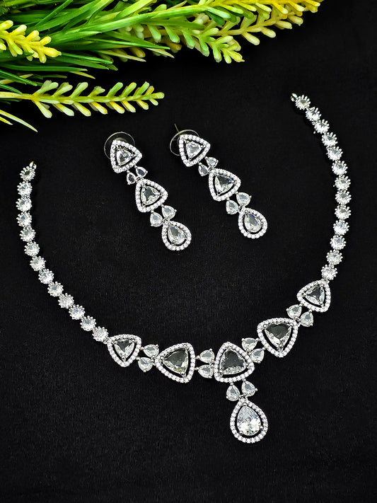 Premium Quality Ad Neckset With Studs - Silver