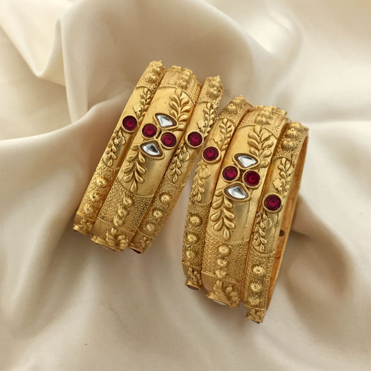 Gold-Plated Bangles with Ruby and White Stones