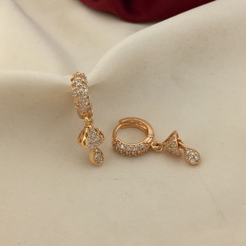 Rose Gold Plated Hoop Earrings with White Stones