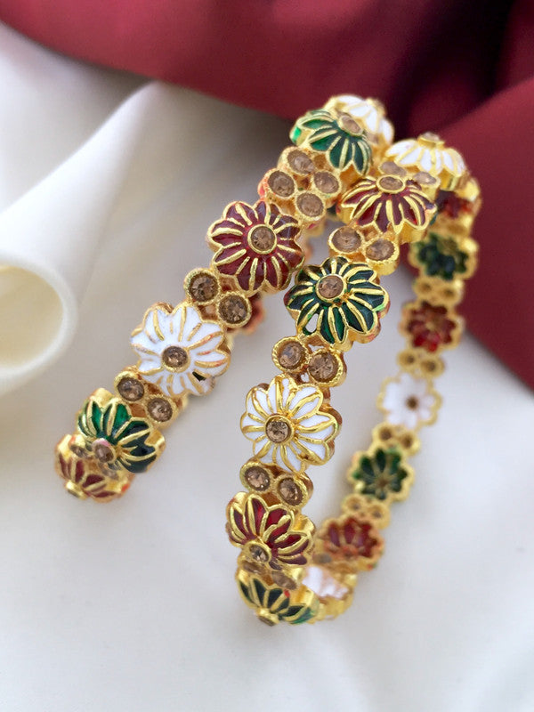 Enamel Designer Bangles Flower Model - 2Pcs