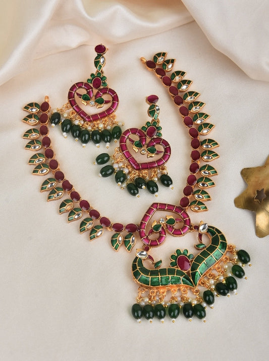 Beautiful Meenakari Peacock Neckset-Talish