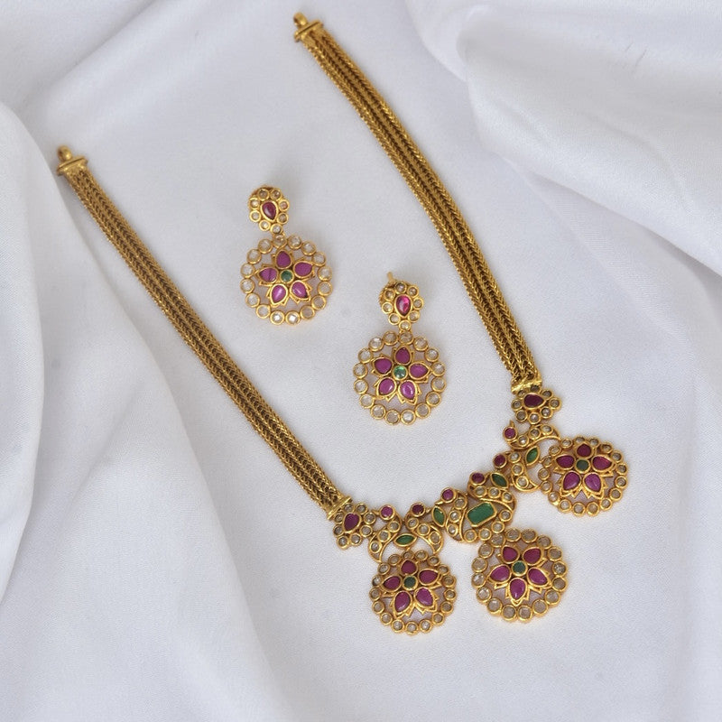 Matt Necklace flower Design In multi color AD Stone Talish