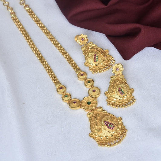 Premium Micro Plated Mango,Flower  Design chain Pendant With two earring Talish