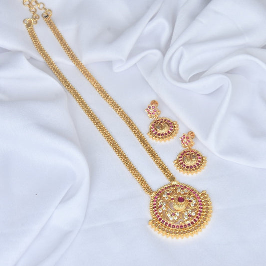 Premium Micro Plated peacock Design chain Pendant In ruby and white Color Talish
