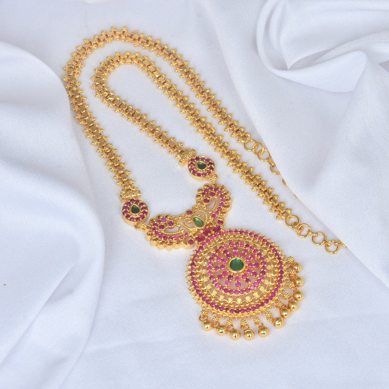 Premium Micro Plated Pendant In ruby and green Color Talish